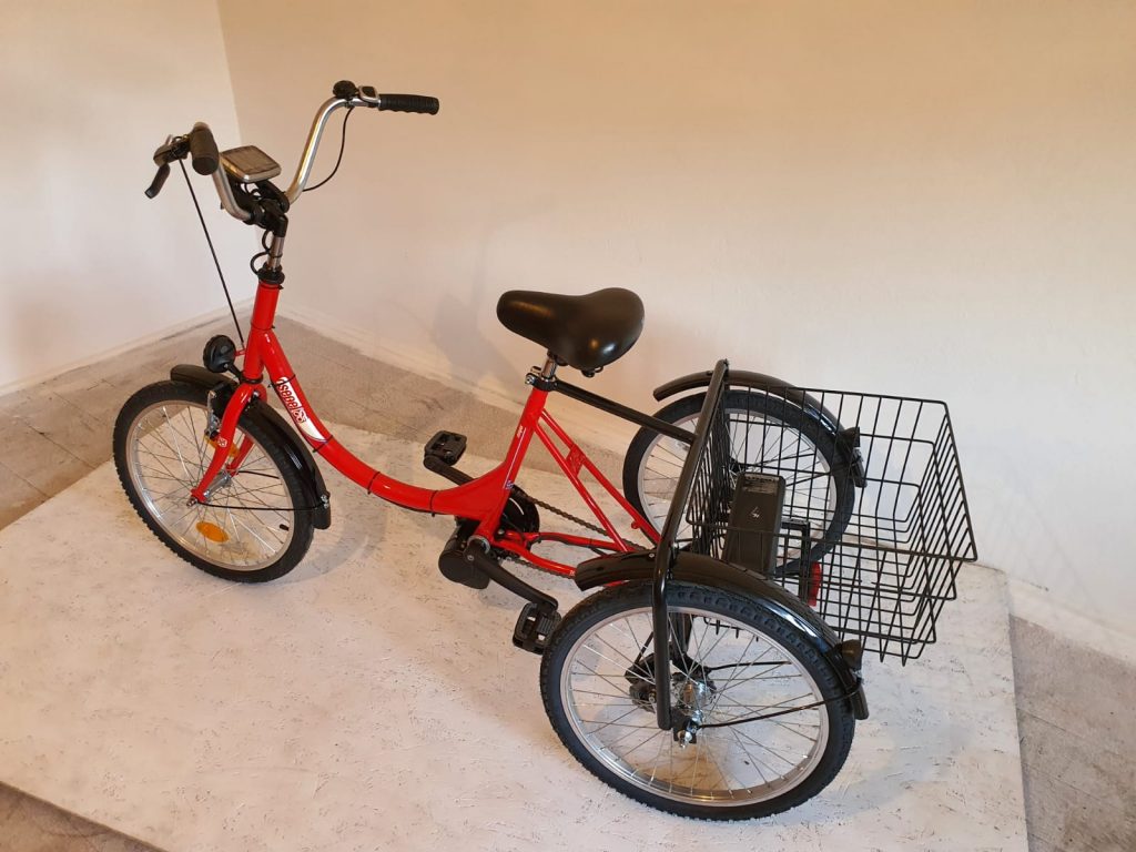 Großer Korb - E-Dreirad für Erwachsene mit Mittelmotor in Rot